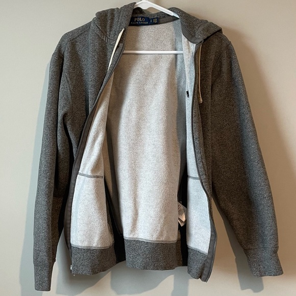 Polo Ralph Lauren Mens Size Small Full Zipper Hoodie Gray Hood Pockets Pony - Picture 3 of 6